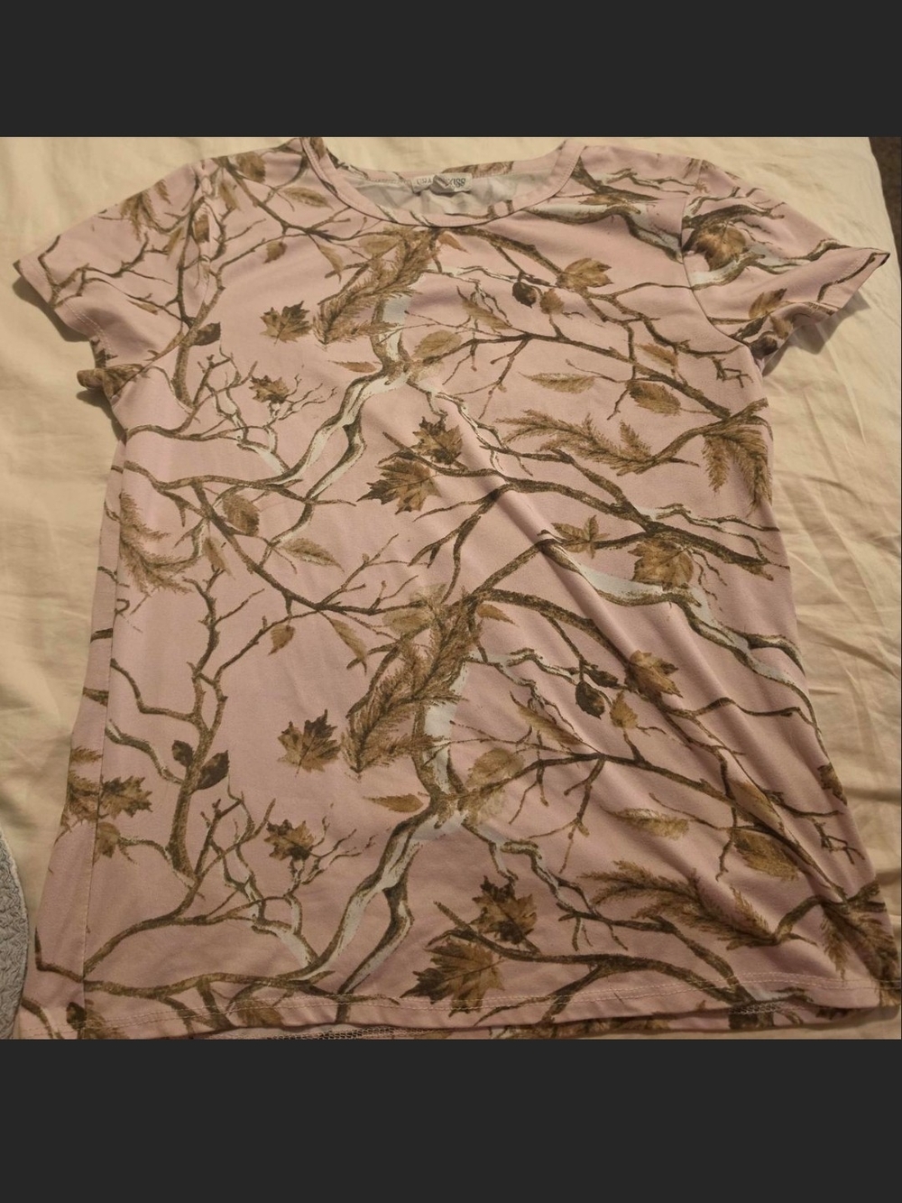 Women’s Pink Short Sleeve Top with Brown Branch Print